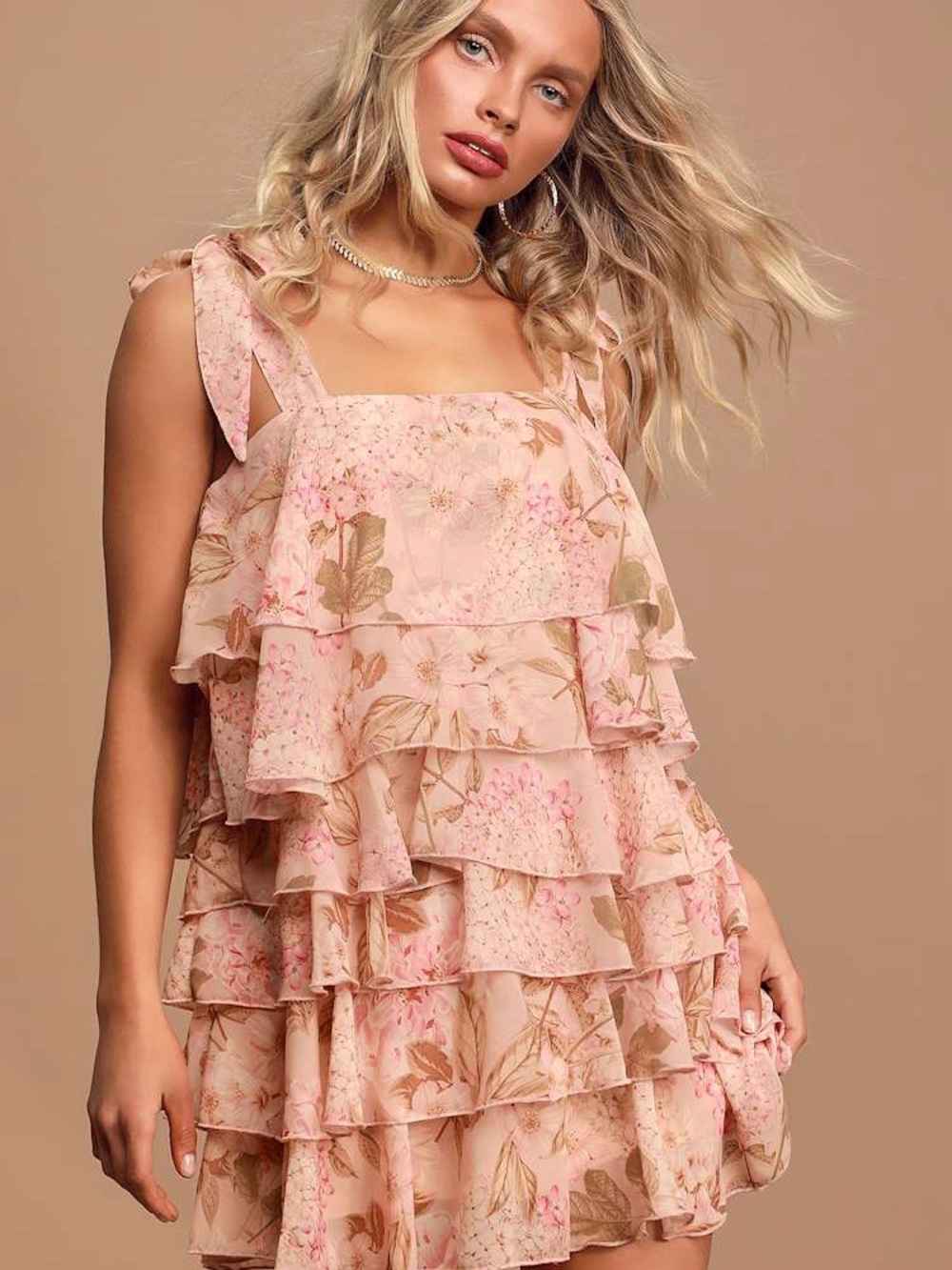 Rowen Blush Pink Floral Print Ruffled Mini Dress